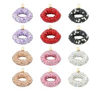 LiQunSweet 12Pcs Handmade Polymer Clay Lips Shape Rhinestone Charms, Lip Charms with Iron Loops, Golden Mixed Color, 18x19x6.5mm, 1.6mm Hole, for DIY Jewelry Making