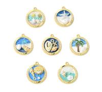 LiQunSweet 14 pcs 7 Styles Flat Round Ocean Theme Enamel Charms Shell Starfish Coconut Tree Charms for DIY Jewelry Necklace Earring Bracelet Crafts Bag Keychain Phone Decor