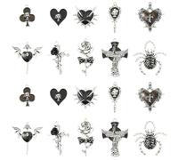 LiQunSweet 20 pcs 10 Styles Black Gothic Theme Enamel Charms Punk Heart Rose Cross Spider Skull Charms for DIY Jewelry Bracelet Necklace Earring Craft Bag Purse Keychain Decor