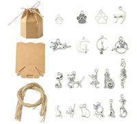 LiQunSweet 20 pcs Tibetan Style Cat Theme Alloy Charms Paw Print Moon Kitten Cartoon Animal Charms with Paper Bag Rope for DIY Jewelry Bracelet Necklace Earring Craft Bag Decor