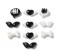 LiQunSweet 200 Pcs Resin Flatback Heart Wing Bone Charms Black White Decoden Charms for DIY Crafting and Jewelry Making