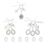 LiQunSweet 3 pcs Oval Photo Frame Charms Keychains with Ribbon Imitation Pearl Round Bezels Cabochon Blanks Locket Memory Charms for Jewelry Necklace Wedding Graduation Bag Decor