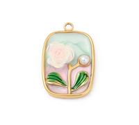 LiQunSweet 3 pcs Rectangle with Rose Theme Enamel 304 Stainless Steel Charms Flower Floral Real 18K Gold Plated Charm for DIY Jewelry Necklace Bracelet Earring Craft Making