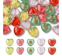 LiQunSweet 30 pcs 5 Styles Lovely Heart with Fruit Acrylic Beads Strawberry Watermelon Pineapple Beads for DIY Jewelry Bracelet Necklace Earring Crafts Bag Keychain Decor