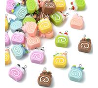 LiQunSweet 30 pcs 6 Colors Lovely Cake Roll Resin Charms Imitation Sweet Food Dessert Charms for DIY Jewelry Bracelet Necklace Earring Bag Keychain Phone Decor