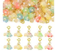 LiQunSweet 30 Pcs Flower Clip on Charms, Imitation Pearl Glass Charm, ABS Plastic Charms, Mixed Colors, Brass Spring Ring Clasps, 25x18mm, 4mm Hole, 5 Styles, for Jewelry Making