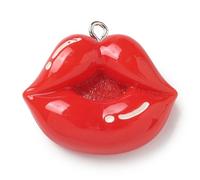 LiQunSweet 30 pcs Red Lip Theme Resin Charms Kiss Mouth Lipstick Charms with Iron Hooks for DIY Jewelry Necklace Bracelet Earring Craft Making Decor