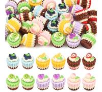 LiQunSweet 30 Pcs Resin Food Miniatures Ornaments 3D Mini Cupcake Tart Dessert Fruit Cake Models for Dollhouse Mini Kitchen Micro Landscaping Decoration Desktop Decor DIY Hair Clips