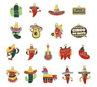 LiQunSweet 36 pcs 18 Styles Cinco de Mayo Theme Enamel Charms Hot Pepper Cactus Mexican Charms for DIY Jewelry Bracelet Necklace Earring Bag Keychain Phone Decor
