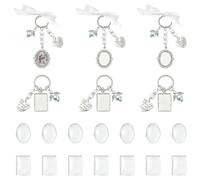LiQunSweet 4 pcs Antique Silver Oval Rectangle Photo Frame Charms Keychains with Ribbon Round Bezels Cabochon Blanks Locket Memory Charms for Jewelry Necklace Wedding Graduation Bag Decor