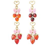 LiQunSweet 4 Pcs Fruit Cute Strawberry Keychain Red Purse Charms Keychains with Pink Bowknot Cherry Keichain for Backpack Keychain for Women Trendy
