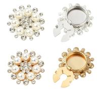 LiQunSweet 4 Pcs Rhinestone Button Covers for Coat Jacket | Alloy Pearl Flower Decorative Cap Pearl Sunburst Clip on 28mm Decorative Detachable Reusable Jewelry for Women