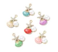 LiQunSweet 48 Pcs 6 Colors Starfish Shell Charms 23x18.5mm Enamel Rhinestone Pearl Ocean Theme Shell Shape Charms for Jewelry Making DIY Craft Accessories Bracelets Necklaces Keychains