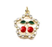 LiQunSweet 5 pcs Brass Cubic Zirconia Flower Cherry Charms Lovely Floral Fruit Charms for DIY Jewelry Bracelet Necklace Earring Bag Keychain Phone Decor
