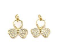 LiQunSweet 5 pcs Golden Color Flower Theme Brass Shell Cubic Zirconia Charms Heart Love Petal Floral Charms for DIY Jewelry Bracelet Necklace Earring Craft Accessory
