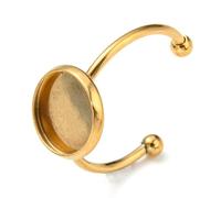 LiQunSweet 5 pcs Golden Color Round Adjustable Open Cuff Ring Findings 304 Stainless Steel with Bezel Blank Dome Bases Finger Rings for DIY Cabochons Jewelry Crafting Making