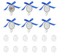 LiQunSweet 5 pcs Oval and Heart Photo Frame Charms with Blue Ribbon Round Bezels Cabochon Blanks Locket Memory Charms for Jewelry DIY Craft Necklace Keychains Wedding Graduation