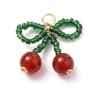 LiQunSweet 5 pcs Red Green Bowknot Cherry Glass Charms Handmade Seed Bead Fruit Bow Charms for DIY Jewelry Bracelet Necklace Earring Crafts Bag Keychian Decor