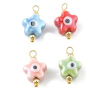 LiQunSweet 50 pcs Mixed Colors Ceramic Porcelain Star with Evil Eye Charms Celestial with Eye Charms for DIY Jewelry Bracelet Necklace Earring Bag Keychain Phone Decor