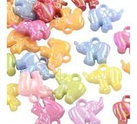 LiQunSweet 50 pcs Mixed Colors Elephant Acrylic Charms AB Color Plated Animals Charms for DIY Jewelry Bracelet Necklace Earring Crafts Bag Keychain Phone Decor