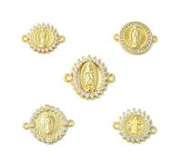LiQunSweet 5Pcs 5 Styles Brass Jesus Charms Cubic Zirconia Holy Saint Benedict Virgin Maria Connectors Religion Virgin Mary Charms for Bracelets Rosary Jewelry Making
