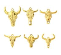 LiQunSweet 6 pcs 6 Styles Golden Color Cattle Head Charms 304 Stainless Steel Wild Western Desert Animals Charms for DIY Jewelry Bracelet Necklace Earring Bag Keychain Phone Decor