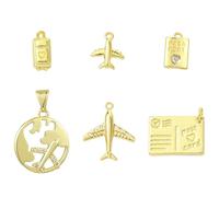 LiQunSweet 6 pcs 6 Styles Travel Theme Charms Brass Cubic Zirconia Airplane Earth Passport Trunk Charms for DIY Jewelry Bracelet Necklace Earring Crafts Bag Keychain Decor