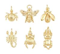 LiQunSweet 6 Pcs Brass Insect Charms 3D Scorpion Bee Beetle Ladybird Dragonfly Animal Charms for Jewelry Making Earrings Bracelets Necklaces Crafting Accessories