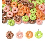 LiQunSweet 60 pcs 4 Colors Doughnut Shape Resin Charms Imitation Food Dessert Donut Charms for DIY Jewelry Bracelet Necklace Earring Bulk Bag Keychain Phone Decor