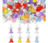 LiQunSweet 80 pcs 8 Colors Lovely Angel Acrylic Charms Fairy Angel with Antique Silver Wings Charms for DIY Jewelry Bracelet Necklace Earring Crafts Bag Keychain Phone Decor