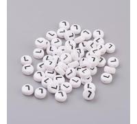 LiQunSweet Acrylic Letter Beads, Flat Round Alphabet Spacer Beads, White with Black Letters, 7x4mm, 1.2-1.8mm Hole, 100 Pcs, Letter L