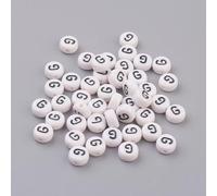 LiQunSweet Acrylic Letter Beads, Flat Round Alphabet Spacer Beads, White with Black Letters, 7x4mm, 1.2-1.8mm Hole, 100 Pcs, Letter G