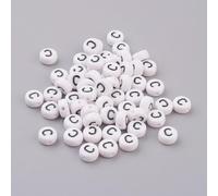 LiQunSweet Acrylic Letter Beads, Flat Round Alphabet Spacer Beads, White with Black Letters, 7x4mm, 1.2-1.8mm Hole, 100 Pcs, Letter C