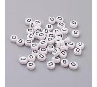LiQunSweet Acrylic Letter Beads, Flat Round Alphabet Spacer Beads, White with Black Letters, 7x4mm, 1.2-1.8mm Hole, 100 Pcs, Letter D