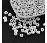 LiQunSweet Acrylic Letter Beads, Flat Round Alphabet Spacer Beads, White with Black Letters, 7x4mm, 1.2-1.8mm Hole, 100 Pcs, Letter I