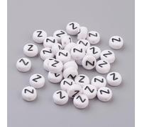 LiQunSweet Acrylic Letter Beads, Flat Round Alphabet Spacer Beads, White with Black Letters, 7x4mm, 1.2-1.8mm Hole, 100 Pcs, Letter Z
