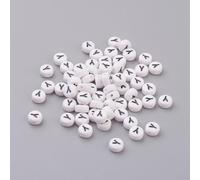 LiQunSweet Acrylic Letter Beads, Flat Round Alphabet Spacer Beads, White with Black Letters, 7x4mm, 1.2-1.8mm Hole, 100 Pcs, Letter Y