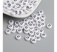 LiQunSweet Acrylic Letter Beads, Flat Round Alphabet Spacer Beads, White with Black Letters, 7x4mm, 1.2-1.8mm Hole, 100 Pcs, Letter Q