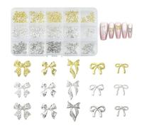 LiQunSweet Alloy Bowknot Cabochons for DIY Manicures, 135pcs (15 Styles x 9pcs/Style), Mixed Shapes & Colors, 7-14 x 9-10.5 x 2-3.5mm, Women’s Nail Art Decoration Accessories