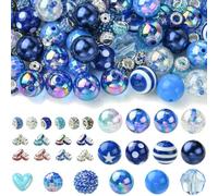 LiQunSweet Blue Bubblegum Beads, Mixed Chunky Beads for Jewelry Making, Acrylic, Resin, Rhinestone Spacer, 20mm, 150 Pcs DIY Kit