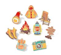 LiQunSweet Camping Enamel Pins Set, 15 Pieces Outdoor Adventure Theme Lapel Pins, Alloy with Gold Finish, Mixed Designs Including Tent Compass Backpack Camera, 0.77-1.18 Inches