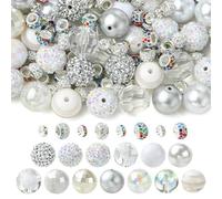 LiQunSweet Chunky Beads DIY Jewelry Making Kit, White Silver Rhinestone Beads Set, 150 Pieces Acrylic Resin Polymer Clay Spacer Beads, 20mm with 2.5mm Hole