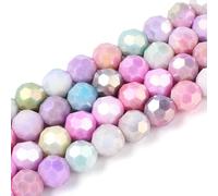 LiQunSweet Electroplate Glass Beads Strands, Faceted Round, AB Color Plated, Mixed Pastel Colors, 8mm, 500 Pieces