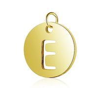 LiQunSweet Flat Round with Hollow Letter E Charms, 5 Pieces, Golden Color, 304 Stainless Steel, Alphabet Initial Charms, for DIY Jewelry Bracelet Necklace Earring, 12mm
