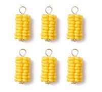 LiQunSweet Glass Seed Beaded Corn Charms for Jewelry Making, Yellow, 22.5x9.5x9mm, 18K Gold Plated Stainless Steel Loops, 10 Pieces