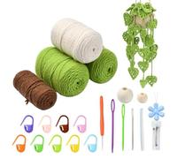 LiQunSweet Green Monstera Leaf Crochet Kit DIY Wool Yarn Woven Creative Hanging Basket Plants Knitting Kits with Step-by-Step Video for Beginner Home Keychain Decoration