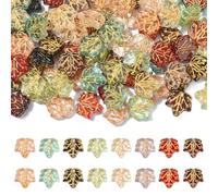 LiQunSweet Handmade Lampwork Glass Beads, Golden Metal Enlaced Maple Leaf Shape, Mixed Color, 12.5x13x4mm, 1.2mm Hole, 100 Pieces
