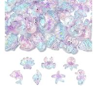 LiQunSweet Luminous Ocean Animals Resin Cabochons, 35 Pieces, 7 Styles, Glow in The Dark, Sea Theme Flatback Beads, for DIY Jewelry Making, Scrapbooking, Craft Decoration