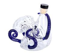 Liquor Display Bottle with Stopper, Blue Curled Body Detail | Clear Decorative Bottle with Blue Curled Body Detail for Cabinet and Shelf Placement and Tabletop Display