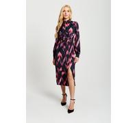 Abstract Ikat Print Midi Lace Up Dress In Black And Pink Liquorish Black 16